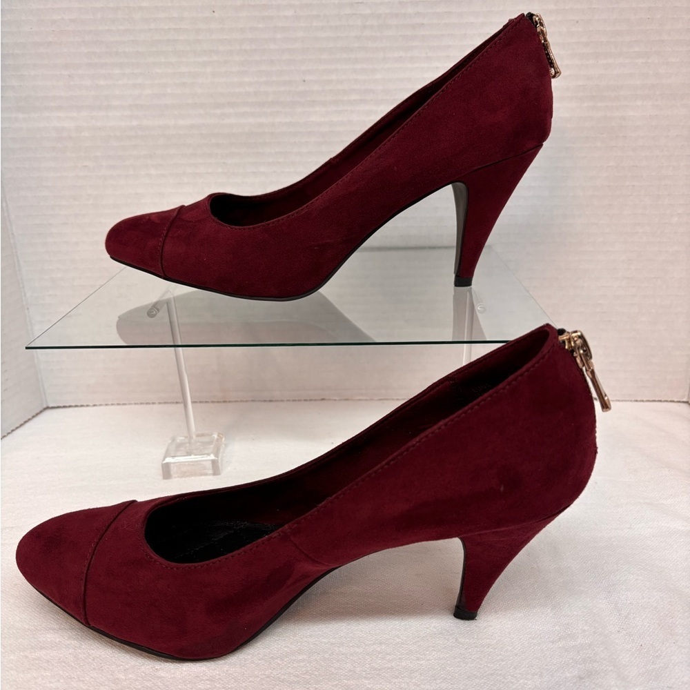 Burgundy Chelsea Girl Suede Pointed Toe Pumps